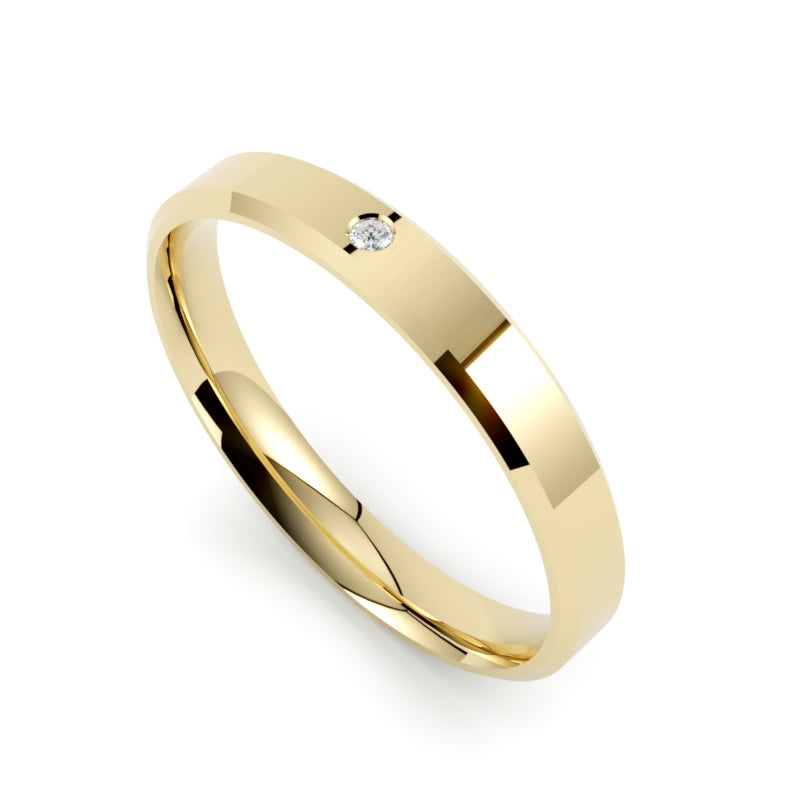 Klasyczna obrączka z diamentami GOLDPORT, złoto żółte 750, profil płaski fazowany, powierzchnia polerowana